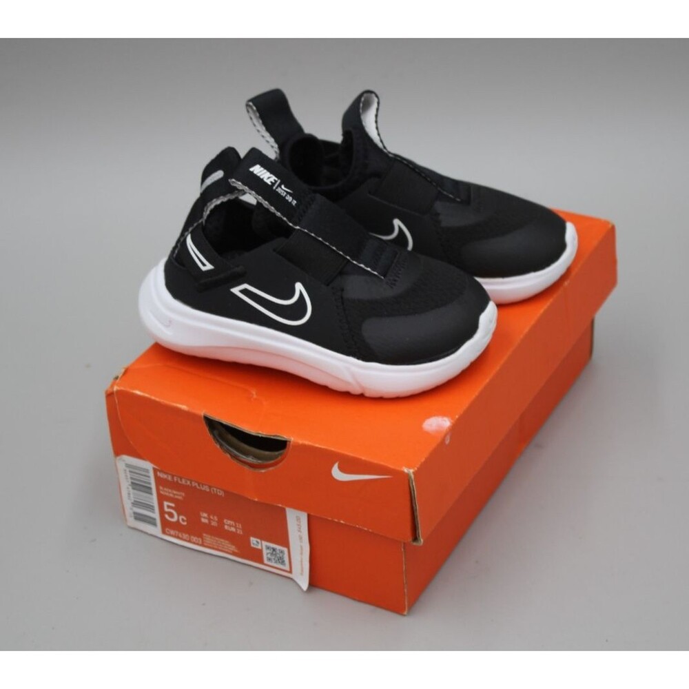 Nike Flex Plus Baby Size 5C Black & White CW7430-003 Slip On Shoes w/Box NICE!!